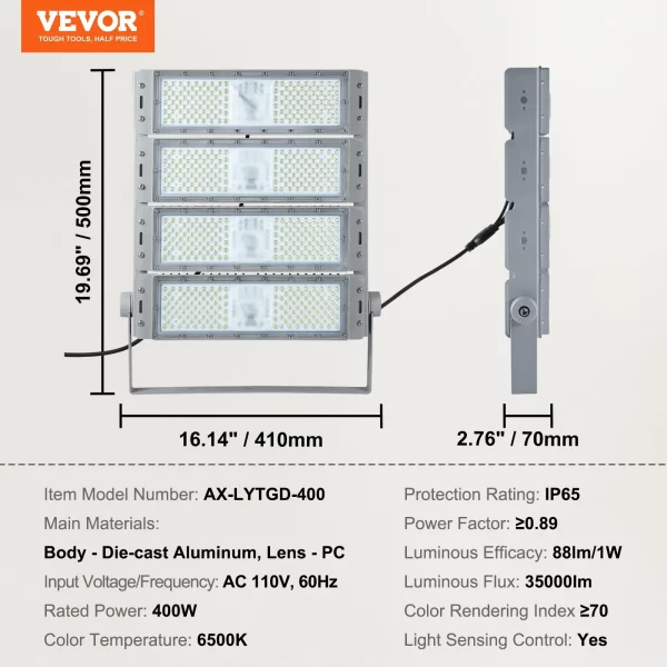 VEVOR LED Stadium Light 400W 35000LM LED Flood Light 6500K Daylight White IP65 - Image 6